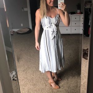 Striped Tie Front Midi Dress